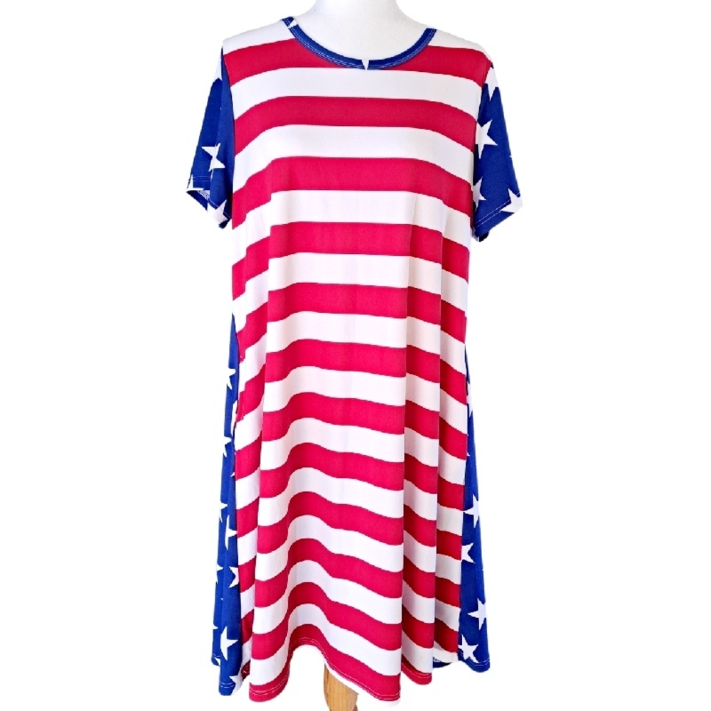 LULAROE CARLY UNICORN AMERICAN FLAG DRESS SZ 2X - Picture 2 of 4